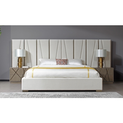 LA Furniture Nixa Modern Beige Velvet + Brushed Bronze + Birch Bed + Nightstands-eastern VGVC-BD1909-BED-NS-BGE-eastern-1 Contemporary Style by Vig Furnitrue Number 81284 Catch Home Goods