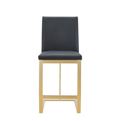 LA Furniture Frankie Modern Dark Grey Vegan Lether + Antique Brass Counter Stool VGGAGA-6917CH-C-DKGRY Contemporary Style by Vig Furnitrue Number 81466 Catch Home Goods