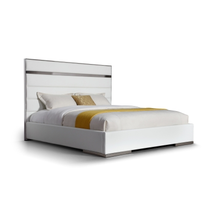 LA Furniture Cartier Modern White Vegan Leather + Stainless Steel Bed VGVC-BDA002-BED-WHT Contemporary Style by Vig Furnitrue Number 81530|81531 Catch Home Goods