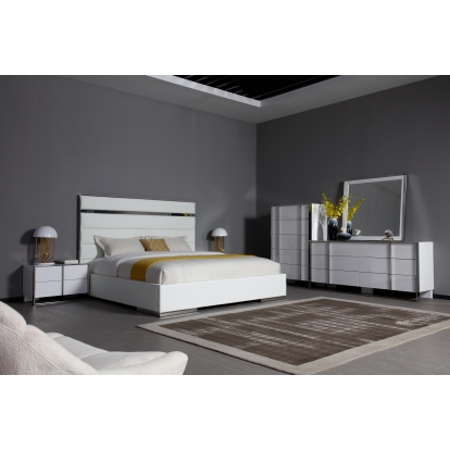 LA Furniture Queen Cartier Modern White Vegan Leather + Stainless Steel Bedroom Set VGVC-BDA002-SET-WHT-Q Contemporary Style by Vig Furnitrue Number 81536 Catch Home Goods