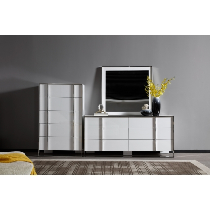 LA Furniture Cartier Modern White + Stainless Steel Chest VGVC-J-A002-5H-WHT Contemporary Style by Vig Furnitrue Number 81535 Catch Home Goods
