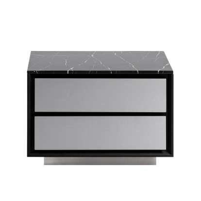 LA Furniture Concord Modern Black Marble + Black Ash + Aluminum Nightstand VGVC-N2301 Contemporary Style by Vig Furnitrue Number 81566 Catch Home Goods