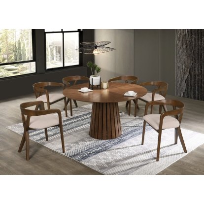 LA Furniture Weiss Mid-Century Modern Walnut Round Dining Table + 6 Chair Set VGMAMIT-5346-MI-1181-SET Contemporary Style by Vig Furnitrue Number 81819 Catch Home Goods