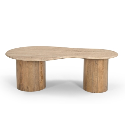 LA Furniture Sanford Modern Travertine Marble + Wood Freeform Coffee Table VGBR-SBA-4786 Contemporary Style by Vig Furnitrue Number 82002 Catch Home Goods