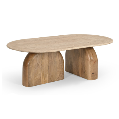 LA Furniture Kellison Modern Travertine Marble + Wood Oval Coffee Table VGBR-SBA-4807 Contemporary Style by Vig Furnitrue Number 82006 Catch Home Goods