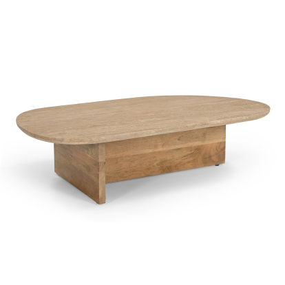 LA Furniture Chisholm Modern Travertine Marble + Wood Freeform Coffee Table VGBR-SBA-2536 Contemporary Style by Vig Furnitrue Number 82008 Catch Home Goods