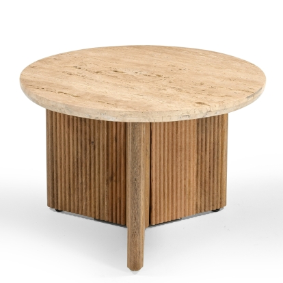 LA Furniture Pawnee Modern Travertine Marble + Wood Round End Table VGBR-SBA-2706-60 Contemporary Style by Vig Furnitrue Number 82016 Catch Home Goods