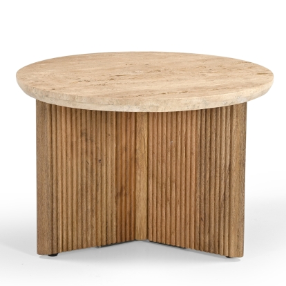 LA Furniture Pawnee Modern Travertine Marble + Wood Round End Table VGBR-SBA-2706-60 Contemporary Style by Vig Furnitrue Number 82016 Catch Home Goods