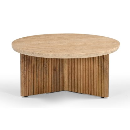 LA Furniture Pawnee Modern Travertine Marble + Wood Round Coffee Table VGBR-SBA-2706-78 Contemporary Style by Vig Furnitrue Number 82017 Catch Home Goods