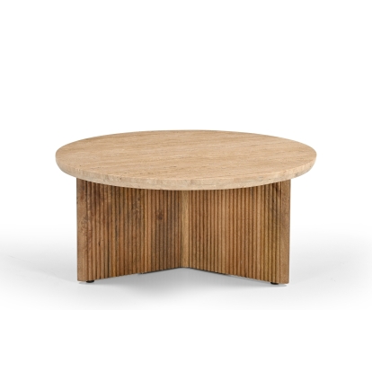 LA Furniture Pawnee Modern Travertine Marble + Wood Round Coffee Table VGBR-SBA-2706-78 Contemporary Style by Vig Furnitrue Number 82017 Catch Home Goods