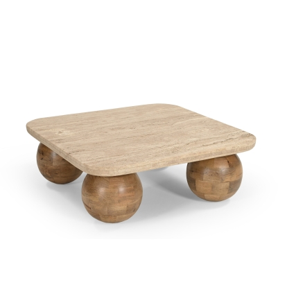 LA Furniture Seadrift Modern Travertine Marble + Wood Square Coffee Table VGBR-JTI-2569 Contemporary Style by Vig Furnitrue Number 82022 Catch Home Goods