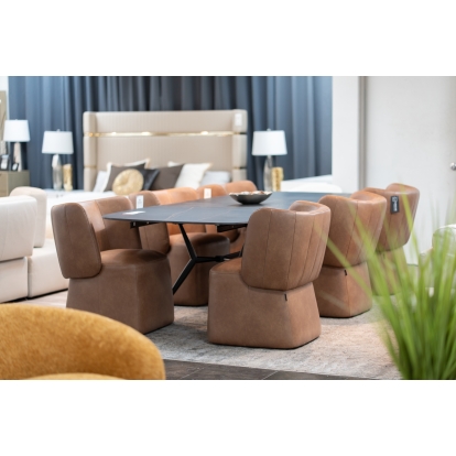 LA Furniture Standing Modern Brown Vegan Leather Dining Chair with Castor Wheels VGKK-KF.Y1255-BRN Contemporary Style by Vig Furnitrue Number 82206|82206A Catch Home Goods