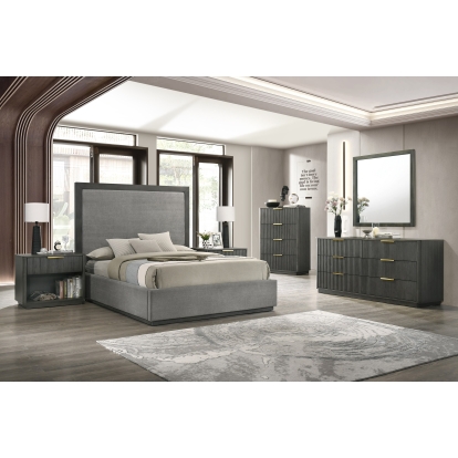 LA Furniture Eastern King Santa Barbara + Santa Monica Modern Grey Fabric + Grey Wash Bedroom Set VGMA-BR-152-BR-144-SET-GRY-EK Contemporary Style by Vig Furnitrue Number 82577 Catch Home Goods