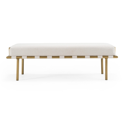 LA Furniture Hathaway Modern Beige Fabric + Antique Brass Dining Bench VGGA-GA-8668BE-BGE Contemporary Style by Vig Furnitrue Number 83023 Catch Home Goods