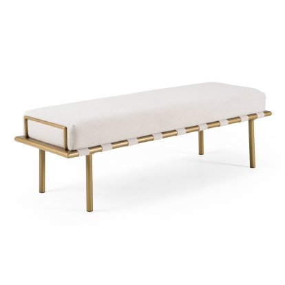 LA Furniture Hathaway Modern Beige Fabric + Antique Brass Dining Bench VGGA-GA-8668BE-BGE Contemporary Style by Vig Furnitrue Number 83023 Catch Home Goods