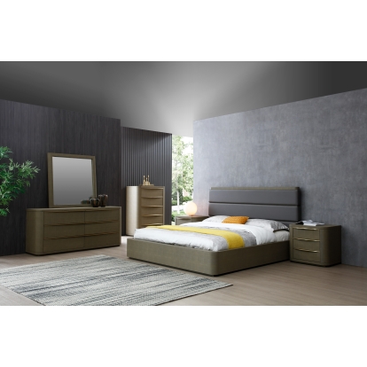 LA Furniture Eastern King Lois Modern Grey Leather & Beige Shagreen Bedroom Set VGVC-BD2408-SET-EK Contemporary Style by Vig Furnitrue Number 83074 Catch Home Goods