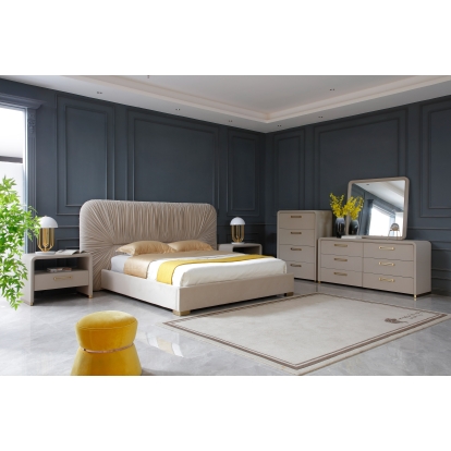 LA Furniture Queen Florence Modern Beige Velvet + Shagreen Bedroom Set VGVC-BD2410-SET-Q Contemporary Style by Vig Furnitrue Number 83278 Catch Home Goods