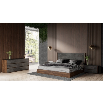 LA Furniture Rado Modern Walnut & Volcanic Slate 4-Piece Bedroom Set VGACRADO-WAL-4PC-SET Contemporary Style by Vig Furnitrue Number 85606|85607 Catch Home Goods
