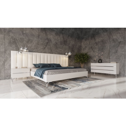 LA Furniture Angela Italian Modern White Eco Leather 4-Piece Bedroom Set and Wings VGACANGELA-4PC-SET-WINGS Contemporary Style by Vig Furnitrue Number 85629|85630 Catch Home Goods