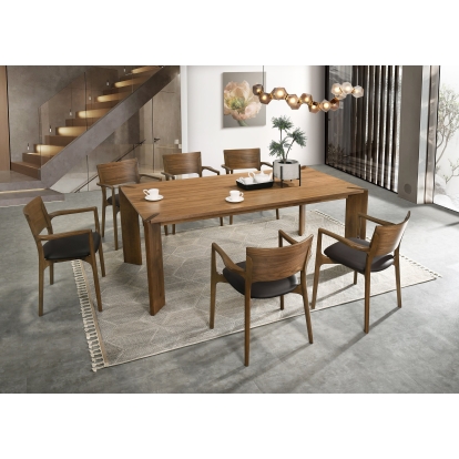 LA Furniture Edelman Mid-Century Modern Brown Leatherette + Walnut Dining Set VGMA-MIT-5411-SET-WAL Contemporary Style by Vig Furnitrue Number 85631 Catch Home Goods