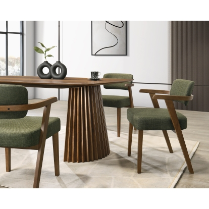 LA Furniture Sacks Mid-Century Modern Green Fabric + Herringbone Walnut Dining Set VGMA-MIT-5451-SET-WAL Contemporary Style by Vig Furnitrue Number 85632 Catch Home Goods