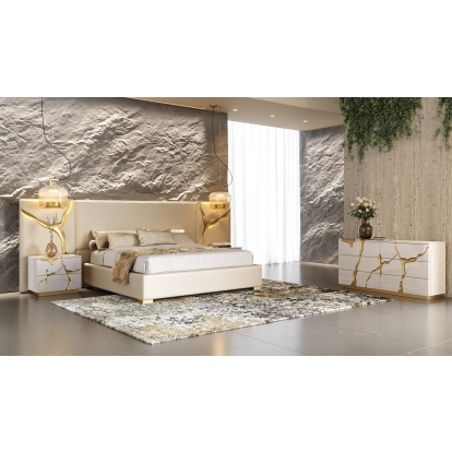 LA Furniture Aspen Modern Beige + White + Gold 4-Piece Bedroom Set VGVCDB1801-WHT-4PC-SET Contemporary Style by Vig Furnitrue Number 85634|85635 Catch Home Goods