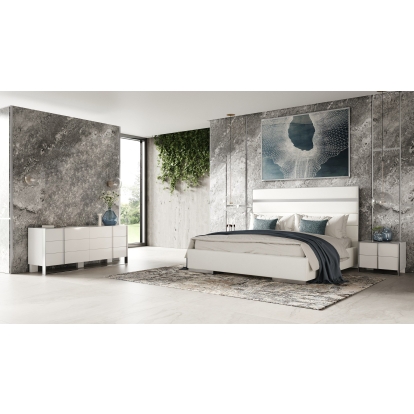 LA Furniture Cartier Modern White Vegan Leather + Stainless Steel 4-Piece Bedroom Set VGVC-BDA002-4PC-SET-WHT Contemporary Style by Vig Furnitrue Number 85636|85637 Catch Home Goods
