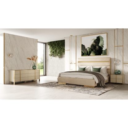 LA Furniture Cartier Modern Beige Velvet + Brushed Brass 4-Piece Bedroom Set VGVCBD-A-002-BGE-BED-4PC-SET Contemporary Style by Vig Furnitrue Number 85638|85639|85640 Catch Home Goods
