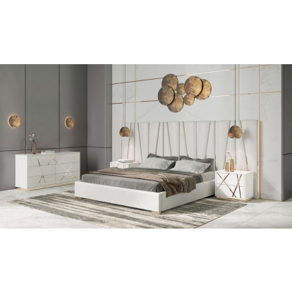 LA Furniture Nixa Modern White + Gold 4-Piece Bedroom Set VGVC-BD1909-4PCSET-WHT Contemporary Style by Vig Furnitrue Number 85662|85663|85664 Catch Home Goods