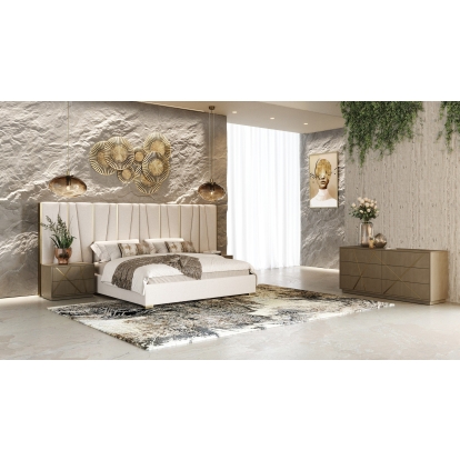 LA Furniture Nixa Modern Beige Velvet + Brushed Bronze + Birch 4-Piece Bedroom Set VGVC-BD1909-4PCSET-BGE Contemporary Style by Vig Furnitrue Number 85665|85666|85667 Catch Home Goods