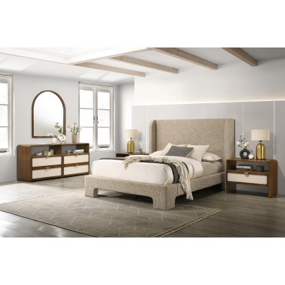 LA Furniture Queen Emilio Modern Beige Fabric + Burlap + Walnut 4-Piece Bedroom Set VGMA-BR-177-SET-Q Contemporary Style by Vig Furnitrue Number 85775 Catch Home Goods