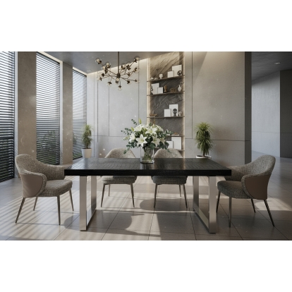 LA Furniture Skyline + Cora Modern Black Crocodile + Grey Fabric & Leatherette Dining Set VGUN- SKYLINE-CORA-SET Contemporary Style by Vig Furnitrue Number 85930 Catch Home Goods