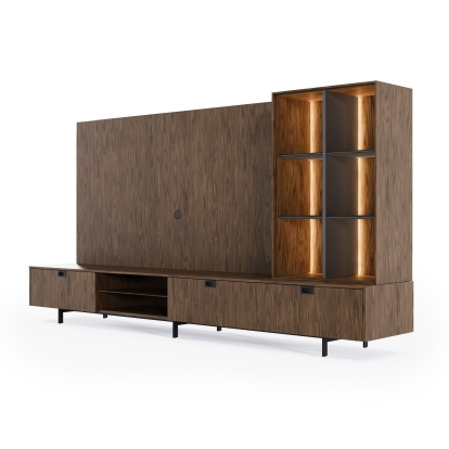 LA Furniture Raskin Contemporary Walnut Entertainment Center with LED Lighting VGBB-MF2501-WAL Contemporary Style by Vig Furnitrue Number 86055 Catch Home Goods