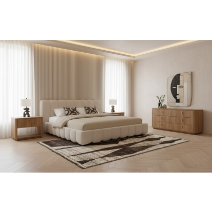 LA Furniture Eastern King Harris + Roma Modern Off-White Fabric + Oak 4-Piece Bedroom Set VGKK-KF.B2032-ROMA-WHTOAK-4PC-EK Contemporary Style by Vig Furnitrue Number 86254 Catch Home Goods