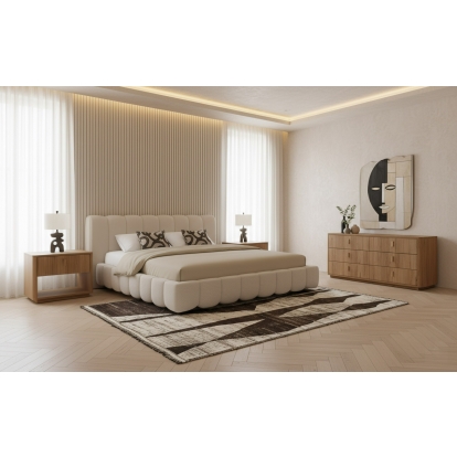 LA Furniture Harris + Roma Modern Off-White Fabric + Oak 4-Piece Bedroom Set VGKK-KF.B2032-ROMA-WHTOAK-4PC Contemporary Style by Vig Furnitrue Number 86253|86254 Catch Home Goods