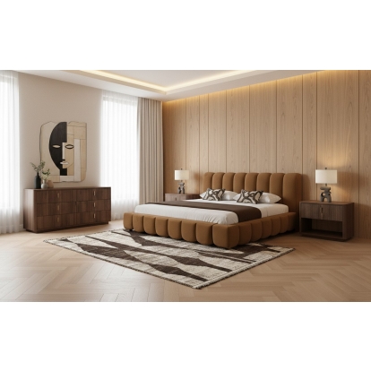 LA Furniture Queen Harris + Roma Modern Brown Fabric + Walnut 4-Piece Bedroom Set VGKK-KF.B2032-ROMA-BRNWAL-4PC-Q Contemporary Style by Vig Furnitrue Number 86255 Catch Home Goods
