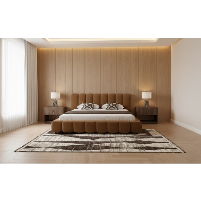 LA Furniture Harris + Roma Modern Brown Fabric + Walnut 4-Piece Bedroom Set VGKK-KF.B2032-ROMA-BRNWAL-4PC Contemporary Style by Vig Furnitrue Number 86255|86256 Catch Home Goods