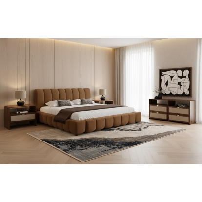 LA Furniture Eastern King Harris + Emilio Modern Brown Fabric + Burlap + Walnut 4-Piece Bedroom Set VGKK-KF.B2032-EMILIOBRN-4PC-EK Contemporary Style by Vig Furnitrue Number 86260 Catch Home Goods