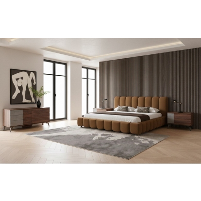 LA Furniture Eastern King Harris + Palermo Modern Brown Fabric + Faux Concrete & Walnut 4-Piece Bedroom Set VGKK-KF.B2032-PALBRN-4PC-EK Contemporary Style by Vig Furnitrue Number 86262 Catch Home Goods