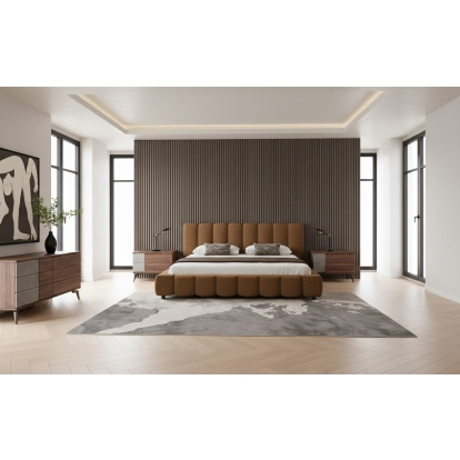 LA Furniture Harris + Palermo Modern Brown Fabric + Faux Concrete & Walnut 4-Piece Bedroom Set VGKK-KF.B2032-PALBRN-4PC Contemporary Style by Vig Furnitrue Number 86261|86262 Catch Home Goods