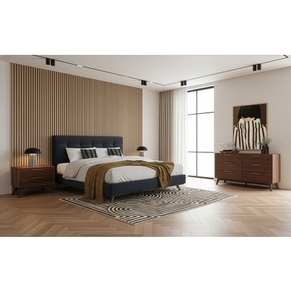LA Furniture Addison +Soria Mid-Century Modern Grey Fabric + Walnut 4-Piece Bedroom Set VGMA-BR-38-SOR-4PC-SET Contemporary Style by Vig Furnitrue Number 86295|86296 Catch Home Goods