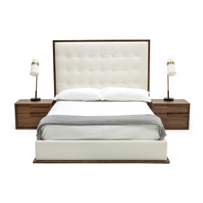 LA Furniture Amberlie White Vegan Leather & Walnut Bed VGMABR-96-WAL-BED Contemporary Style by Vig Furnitrue Number 78845|78846|80294 Catch Home Goods
