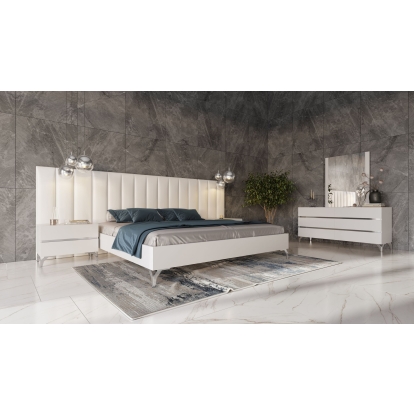 LA Furniture Queen Angela Italian Modern White Eco Leather 4-Piece Bedroom Set and Wings VGACANGELA-4PC-SET-WINGS-Q Contemporary Style by Vig Furnitrue Number 85629 Catch Home Goods