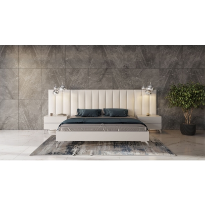 LA Furniture Angela Queen Italian Modern White Eco Leather Bed with Nightstands and Wings VGACANGELA-SET-WINGS-Q Contemporary Style by Vig Furnitrue Number 76677 Catch Home Goods