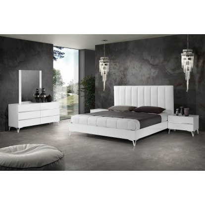 LA Furniture Angela Eastern King Italian Modern White Eco Leather Bed with Nightstands VGACANGELA-SET-NOWINGS-EK Contemporary Style by Vig Furnitrue Number 76676 Catch Home Goods
