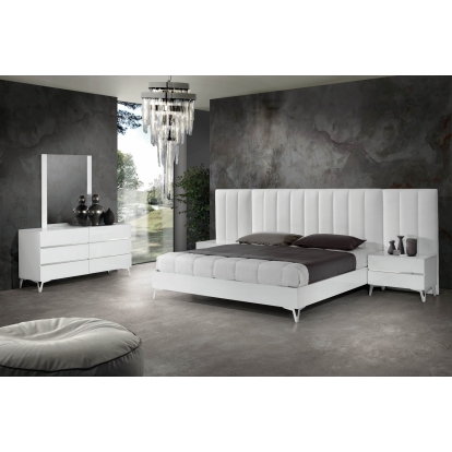 LA Furniture Angela Italian Modern White Eco Leather 4-Piece Bedroom Set and Wings VGACANGELA-4PC-SET-WINGS Contemporary Style by Vig Furnitrue Number 85629|85630 Catch Home Goods