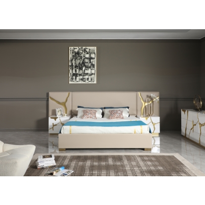 LA Furniture Aspen Glam Beige Bonded Leather & Gold Q Bed VGVC-BD1801-BG-BED-Q Contemporary Style by Vig Furnitrue Number 80131 Catch Home Goods