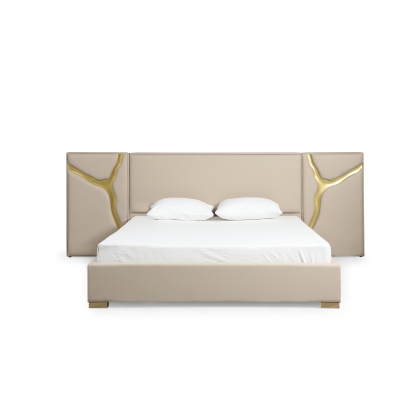 LA Furniture Aspen Glam Beige Bonded Leather & Gold Q Bed VGVC-BD1801-BG-BED-Q Contemporary Style by Vig Furnitrue Number 80131 Catch Home Goods