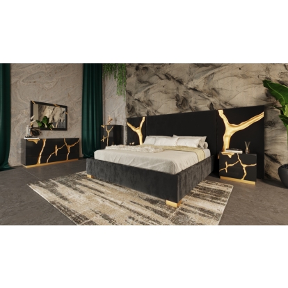 LA Furniture Aspen Modern Black + Gold 4-Piece Bedroom Set VGVCDB1801-BLK-4PC-SET Contemporary Style by Vig Furnitrue Number 86119|86118 Catch Home Goods