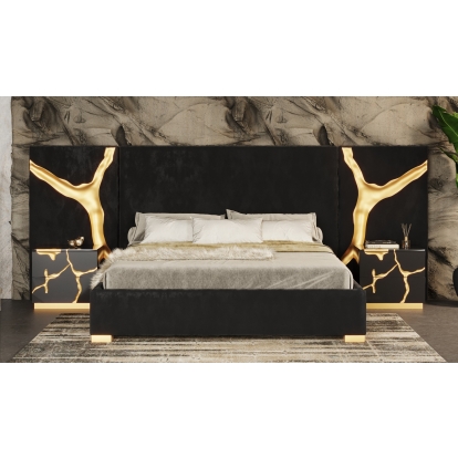 LA Furniture Eastern King Aspen Modern Black + Gold 4-Piece Bedroom Set VGVCDB1801-BLK-4PC-SET-EK Contemporary Style by Vig Furnitrue Number 86118 Catch Home Goods